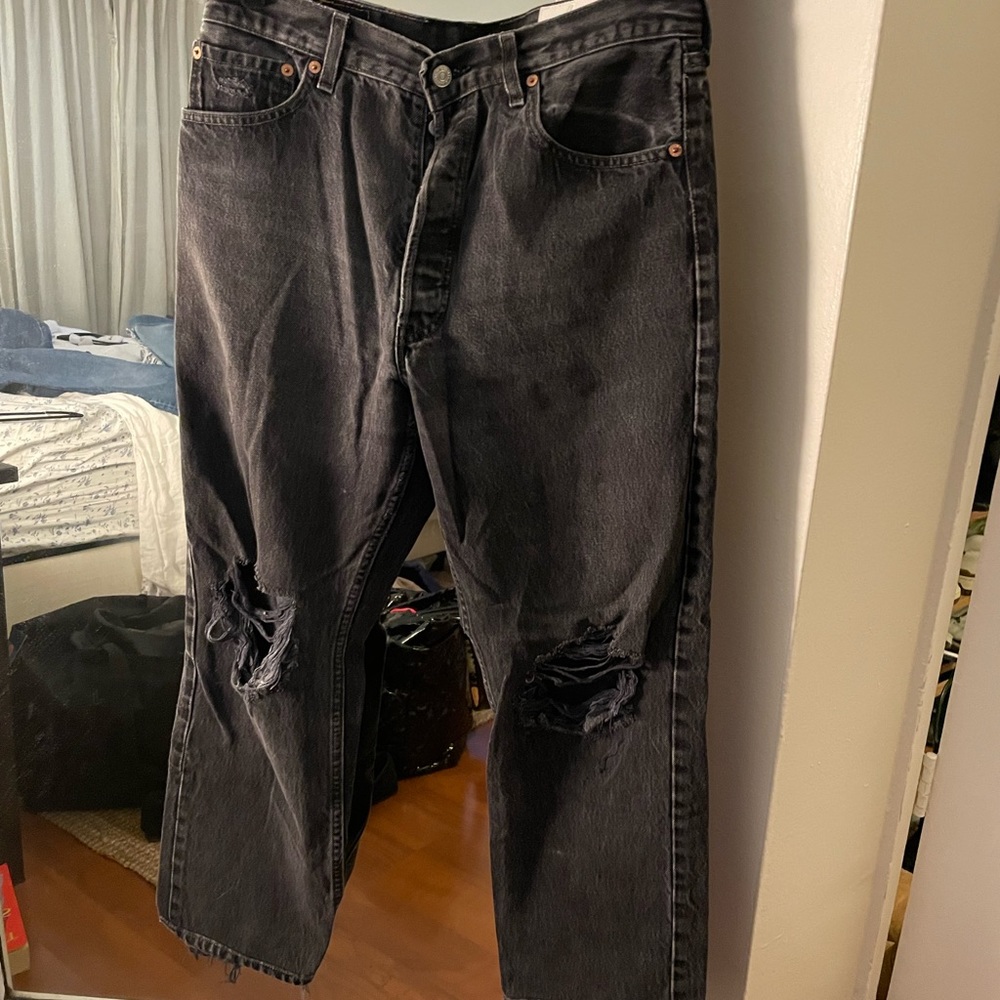 Custom distressed straight leg Levi’s